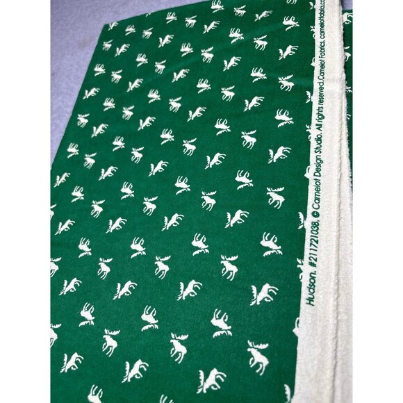 1/2 yard x 44" Green Cotton Fabric with White Moose Flannel Print by Camelot Des - Picture 6 of 6